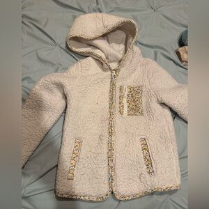 Cat & Jack White Sherpa Jacket with Floral Trim